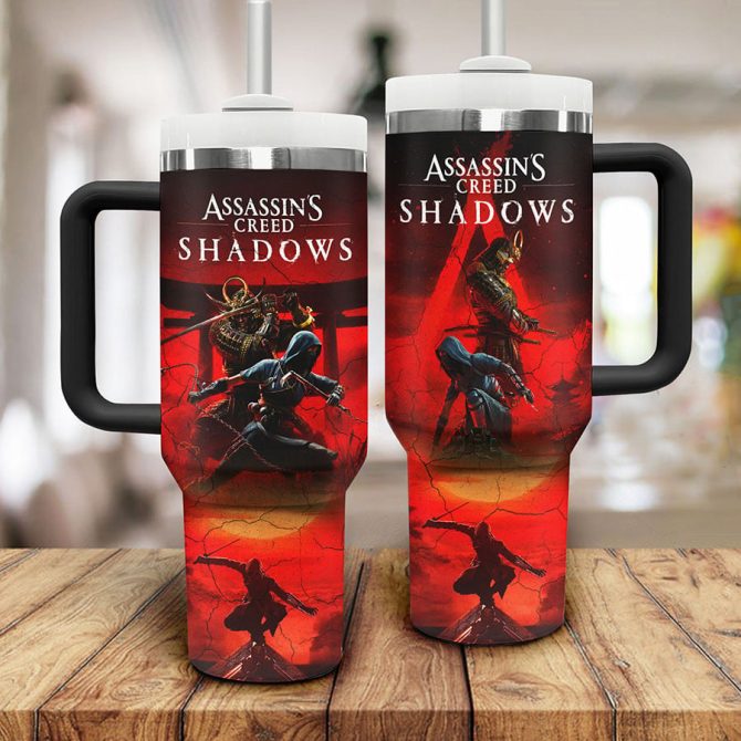Assassin #8217;S Creed Shadows Games Custom Stanley Quencher 40Oz Stainless Steel Tumbler With Handle - Image 2