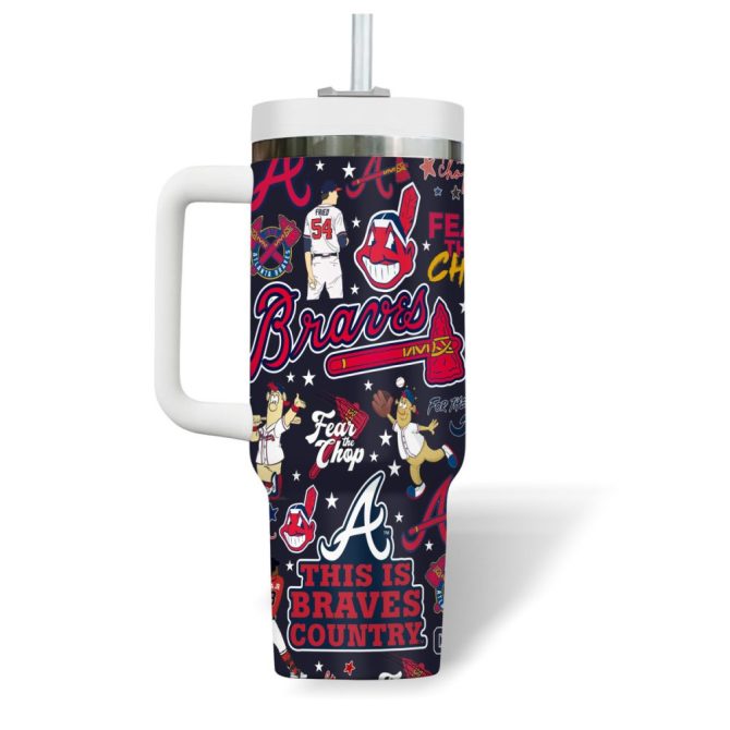 Atlanta Braves Mlb Custom Stanley Quencher 40Oz Stainless Steel Tumbler - Image 4
