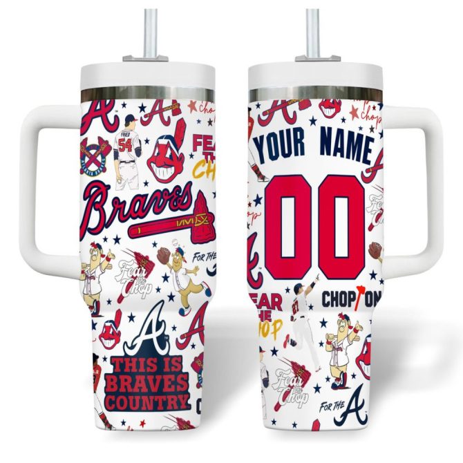 Atlanta Braves Mlb Custom Stanley Quencher 40Oz Stainless Steel Tumbler