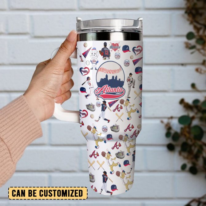 Atlanta Braves Mlb Custom Stanley Quencher 40Oz Stainless Steel Tumbler With Handle - Image 3