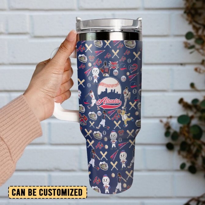 Atlanta Braves Mlb Custom Stanley Quencher 40Oz Stainless Steel Tumbler With Handle - Image 3