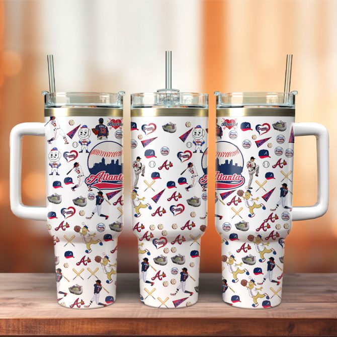 Atlanta Braves Mlb Custom Stanley Quencher 40Oz Stainless Steel Tumbler With Handle