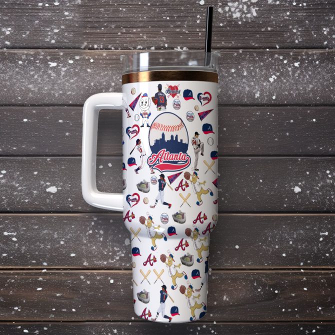 Atlanta Braves Mlb Custom Stanley Quencher 40Oz Stainless Steel Tumbler With Handle - Image 2