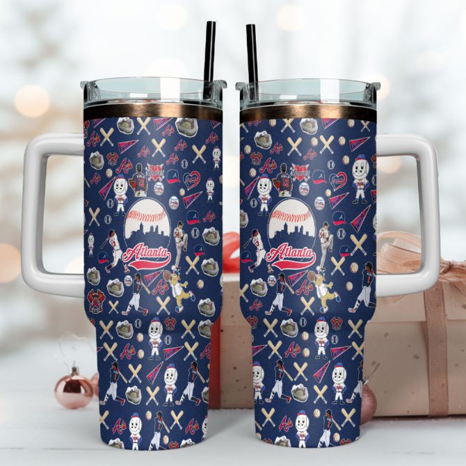 Atlanta Braves Mlb Custom Stanley Quencher 40Oz Stainless Steel Tumbler With Handle - Image 4
