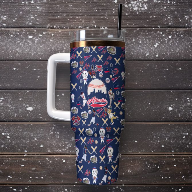 Atlanta Braves Mlb Custom Stanley Quencher 40Oz Stainless Steel Tumbler With Handle - Image 2