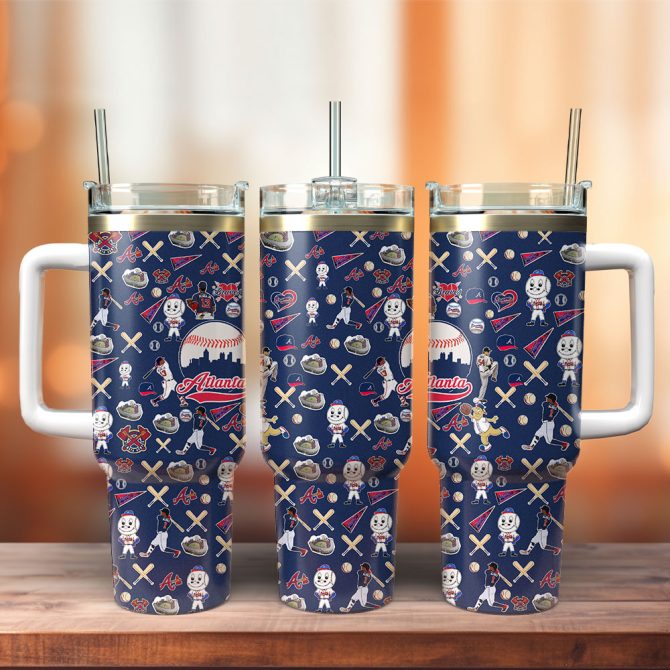 Atlanta Braves Mlb Custom Stanley Quencher 40Oz Stainless Steel Tumbler With Handle
