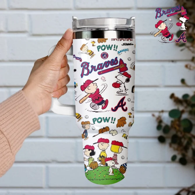 Atlanta Braves X Peanuts Mlb Custom Stanley Quencher 40Oz Stainless Steel Tumbler With Handle - Image 4