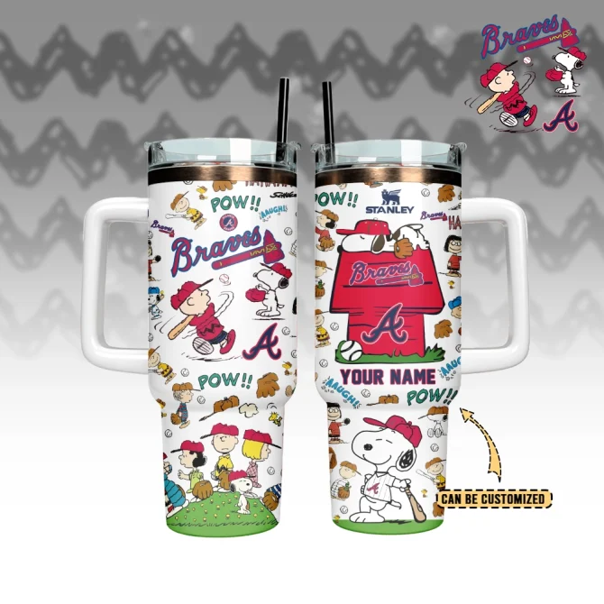 Atlanta Braves X Peanuts Mlb Custom Stanley Quencher 40Oz Stainless Steel Tumbler With Handle - Image 3