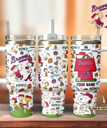 Atlanta Braves X Peanuts Mlb Custom Stanley Quencher 40Oz Stainless Steel Tumbler With Handle
