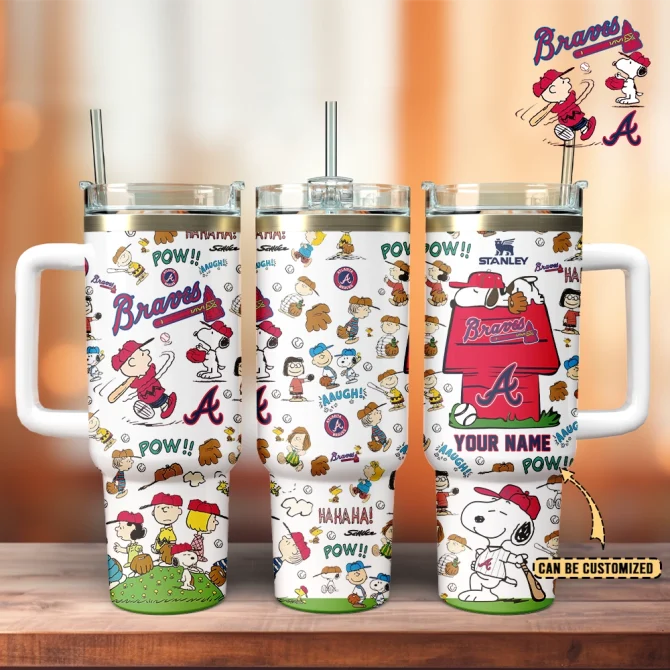 Atlanta Braves X Peanuts Mlb Custom Stanley Quencher 40Oz Stainless Steel Tumbler With Handle