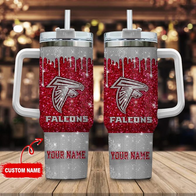 Atlanta Falcons Nfl Glitter Custom Stanley Quencher 40Oz Stainless Steel Tumbler With Handle