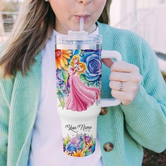 Aurora Disney Princess Cartoon Custom Stanley Quencher 40Oz Stainless Steel Tumbler With Handle - Image 5