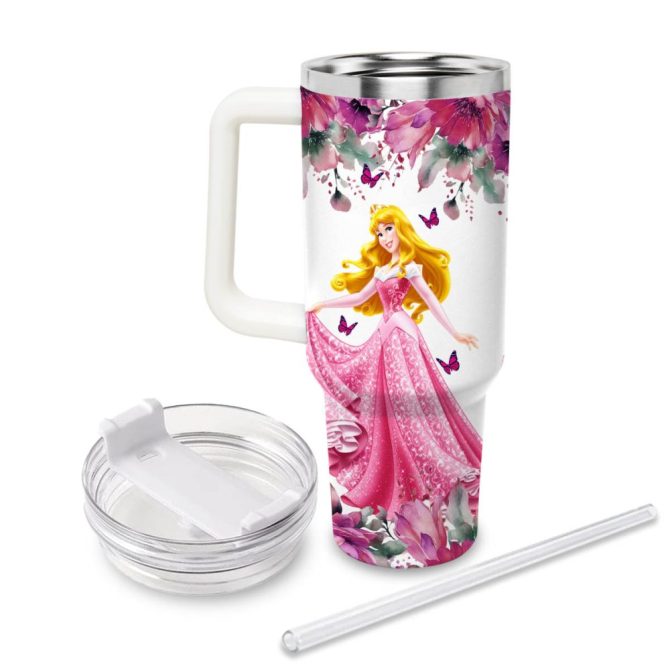 Aurora Disney Princess Cartoon Custom Stanley Quencher 40Oz Stainless Steel Tumbler With Handle - Image 2
