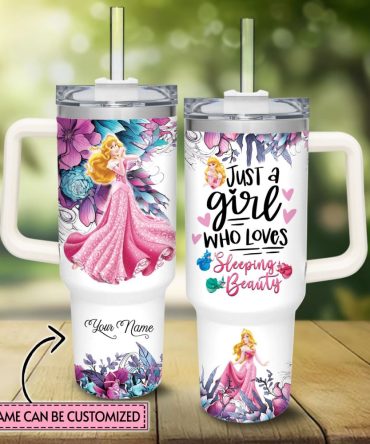 Aurora Disney Princess Cartoon Custom Stanley Quencher 40Oz Stainless Steel Tumbler With Handle