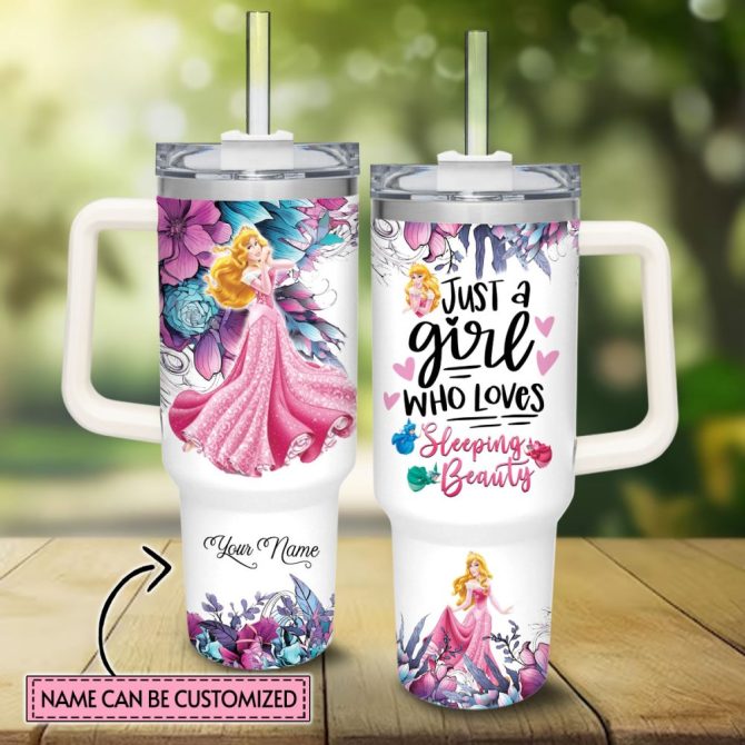 Aurora Disney Princess Cartoon Custom Stanley Quencher 40Oz Stainless Steel Tumbler With Handle
