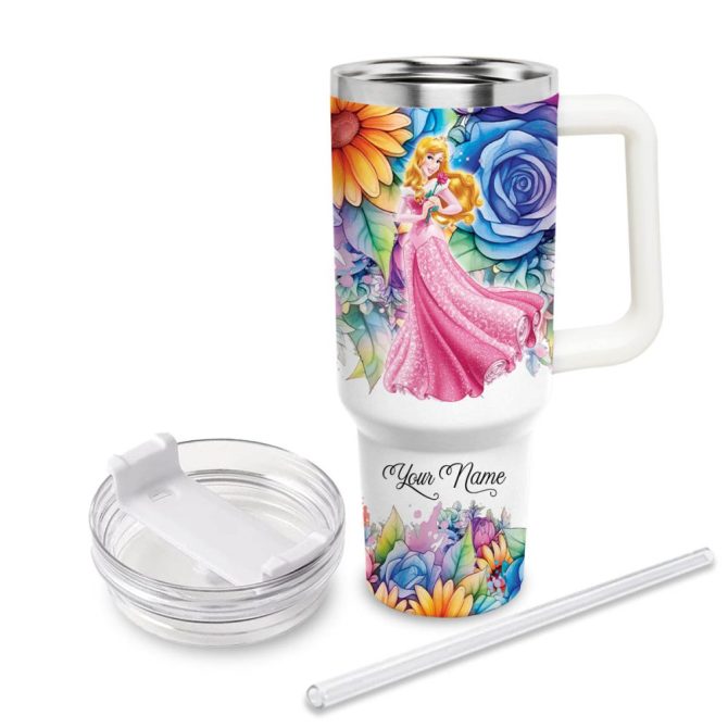 Aurora Disney Princess Cartoon Custom Stanley Quencher 40Oz Stainless Steel Tumbler With Handle - Image 3