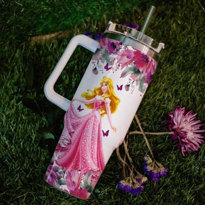 Aurora Disney Princess Cartoon Custom Stanley Quencher 40Oz Stainless Steel Tumbler With Handle - Image 6