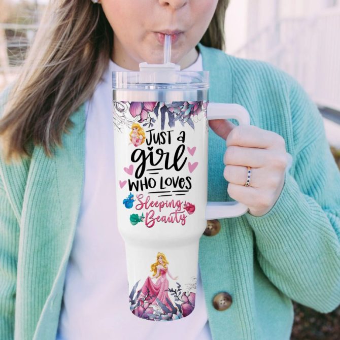 Aurora Disney Princess Cartoon Custom Stanley Quencher 40Oz Stainless Steel Tumbler With Handle - Image 5