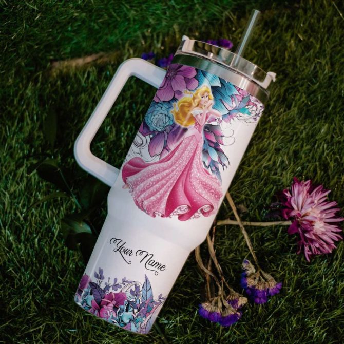 Aurora Disney Princess Cartoon Custom Stanley Quencher 40Oz Stainless Steel Tumbler With Handle - Image 6