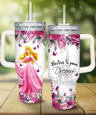 Aurora Disney Princess Cartoon Custom Stanley Quencher 40Oz Stainless Steel Tumbler With Handle