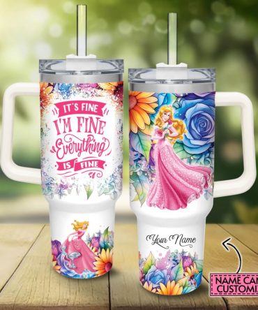 Aurora Disney Princess Cartoon Custom Stanley Quencher 40Oz Stainless Steel Tumbler With Handle
