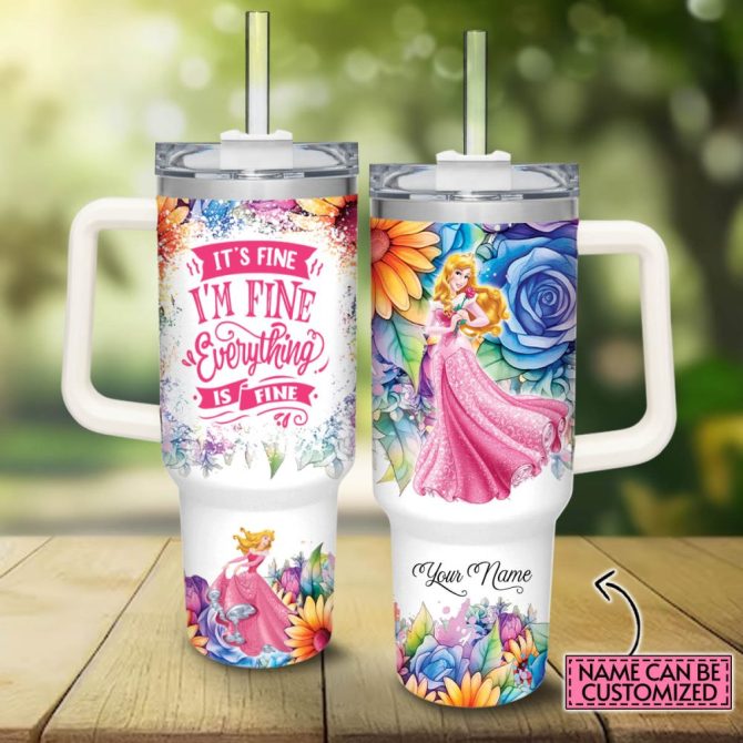 Aurora Disney Princess Cartoon Custom Stanley Quencher 40Oz Stainless Steel Tumbler With Handle