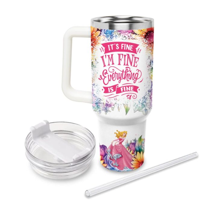 Aurora Disney Princess Cartoon Custom Stanley Quencher 40Oz Stainless Steel Tumbler With Handle - Image 2