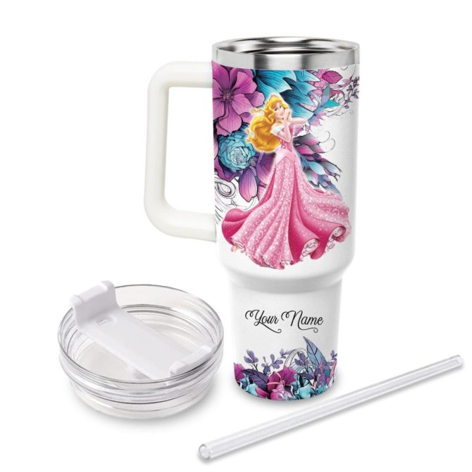Aurora Disney Princess Cartoon Custom Stanley Quencher 40Oz Stainless Steel Tumbler With Handle - Image 2