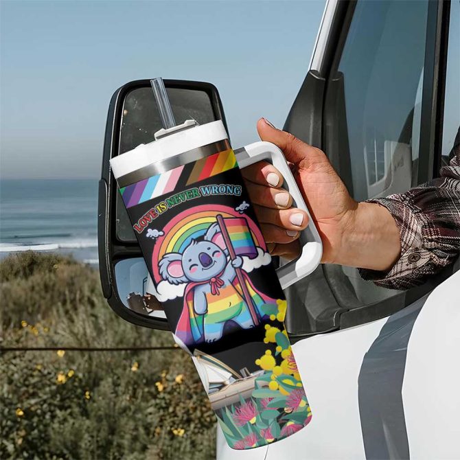 Aussia Pride Month Rainbow Koala Custom Stanley Quencher 40Oz Stainless Steel Tumbler With Handle - Image 7