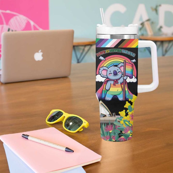 Aussia Pride Month Rainbow Koala Custom Stanley Quencher 40Oz Stainless Steel Tumbler With Handle - Image 5