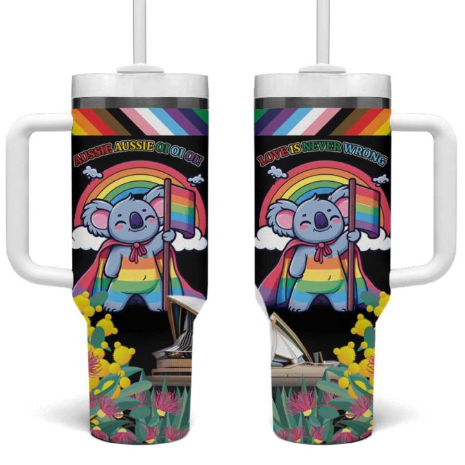 Aussia Pride Month Rainbow Koala Custom Stanley Quencher 40Oz Stainless Steel Tumbler With Handle - Image 2