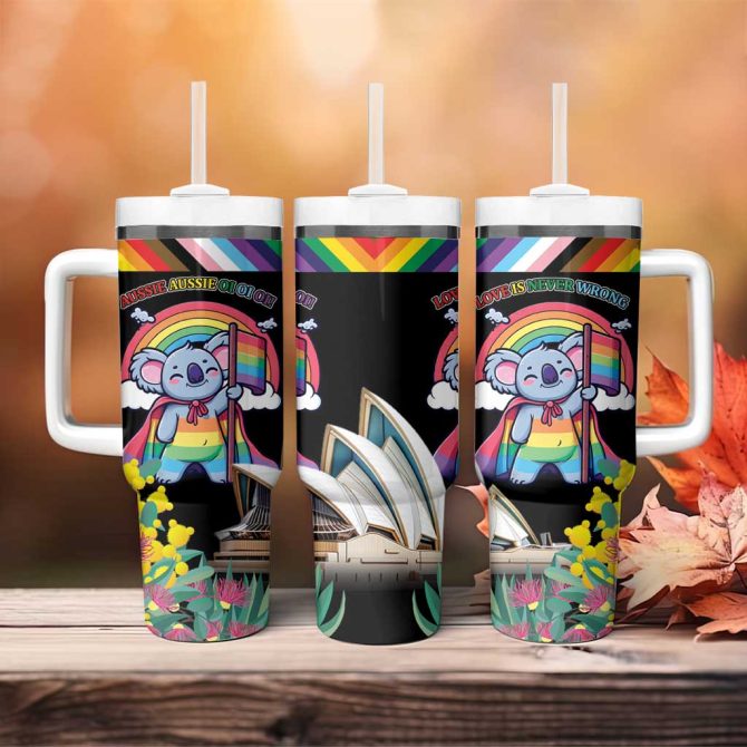 Aussia Pride Month Rainbow Koala Custom Stanley Quencher 40Oz Stainless Steel Tumbler With Handle