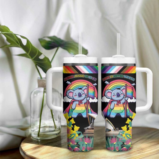 Aussia Pride Month Rainbow Koala Custom Stanley Quencher 40Oz Stainless Steel Tumbler With Handle - Image 9