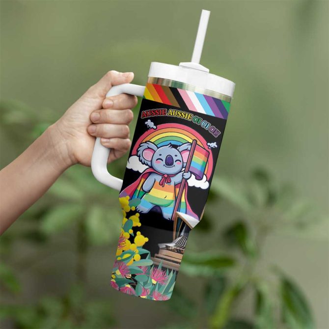 Aussia Pride Month Rainbow Koala Custom Stanley Quencher 40Oz Stainless Steel Tumbler With Handle - Image 4