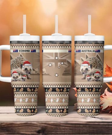 Aussie Echidna Merry Christmas Custom Stanley Quencher 40Oz Stainless Steel Tumbler With Handle