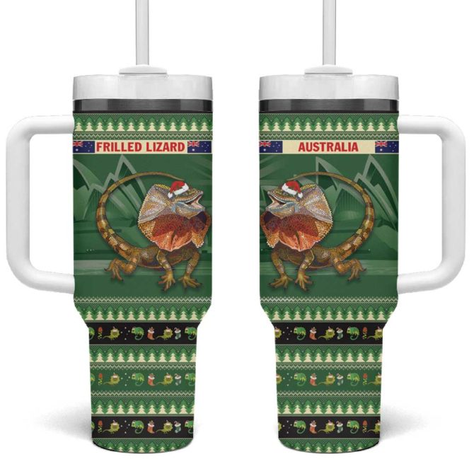 Aussie Frilled Lizard Merry Christmas Custom Stanley Quencher 40Oz Stainless Steel Tumbler With Handle - Image 2