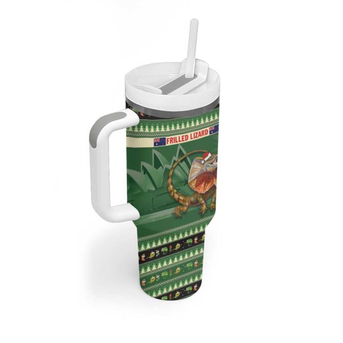 Aussie Frilled Lizard Merry Christmas Custom Stanley Quencher 40Oz Stainless Steel Tumbler With Handle - Image 3