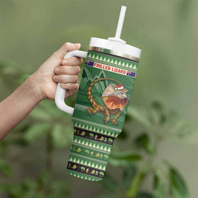 Aussie Frilled Lizard Merry Christmas Custom Stanley Quencher 40Oz Stainless Steel Tumbler With Handle - Image 4