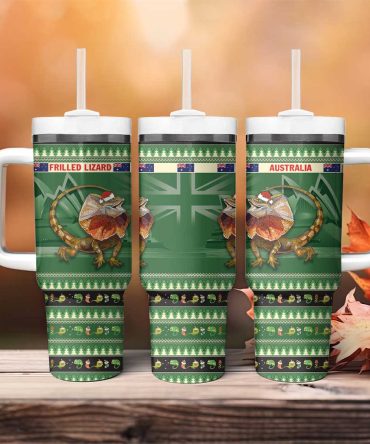 Aussie Frilled Lizard Merry Christmas Custom Stanley Quencher 40Oz Stainless Steel Tumbler With Handle