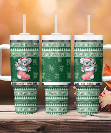 Aussie Koala Merry Christmas Custom Stanley Quencher 40Oz Stainless Steel Tumbler With Handle