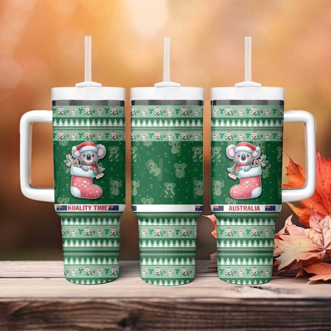 Aussie Koala Merry Christmas Custom Stanley Quencher 40Oz Stainless Steel Tumbler With Handle