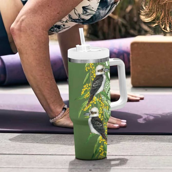 Aussie Kokaburra Golden Wattle Aboriginal With National Color Custom Stanley Quencher 40Oz Stainless Steel Tumbler With Handle - Image 6
