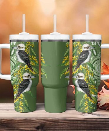 Aussie Kokaburra Golden Wattle Aboriginal With National Color Custom Stanley Quencher 40Oz Stainless Steel Tumbler With Handle