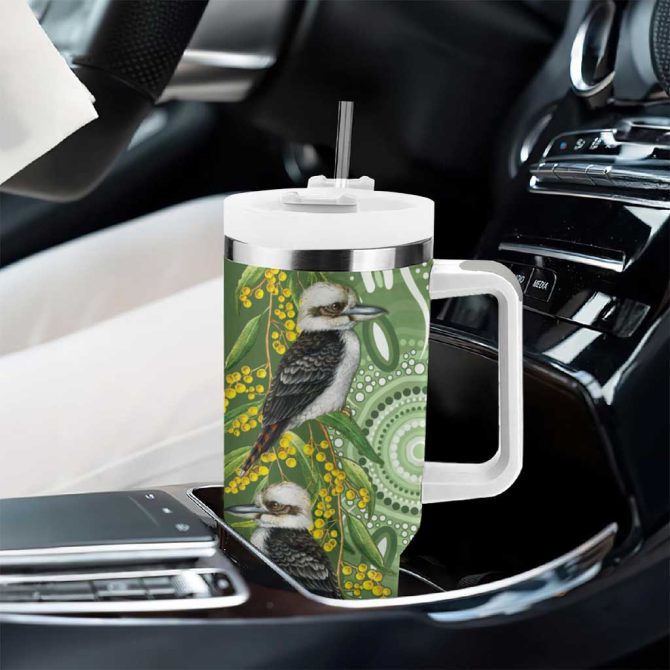Aussie Kokaburra Golden Wattle Aboriginal With National Color Custom Stanley Quencher 40Oz Stainless Steel Tumbler With Handle - Image 8