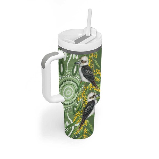 Aussie Kokaburra Golden Wattle Aboriginal With National Color Custom Stanley Quencher 40Oz Stainless Steel Tumbler With Handle - Image 3
