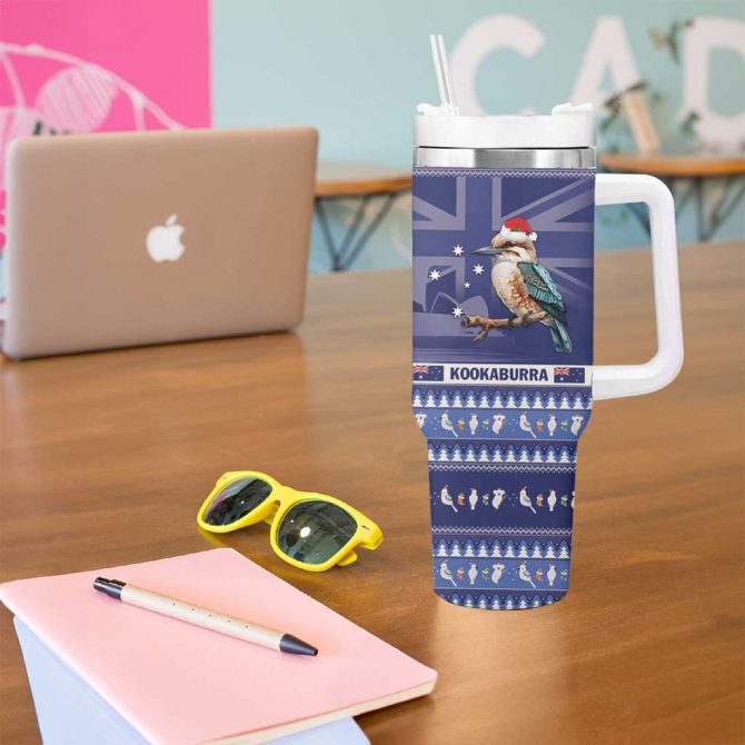 Aussie Kookaburra Merry Christmas Blue Style Custom Stanley Quencher 40Oz Stainless Steel Tumbler With Handle - Image 5