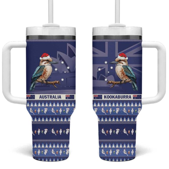 Aussie Kookaburra Merry Christmas Blue Style Custom Stanley Quencher 40Oz Stainless Steel Tumbler With Handle - Image 2