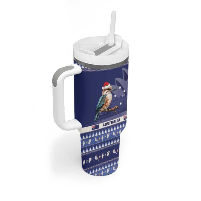 Aussie Kookaburra Merry Christmas Blue Style Custom Stanley Quencher 40Oz Stainless Steel Tumbler With Handle - Image 3