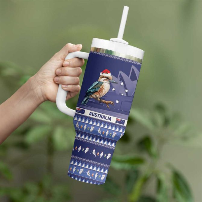 Aussie Kookaburra Merry Christmas Blue Style Custom Stanley Quencher 40Oz Stainless Steel Tumbler With Handle - Image 4