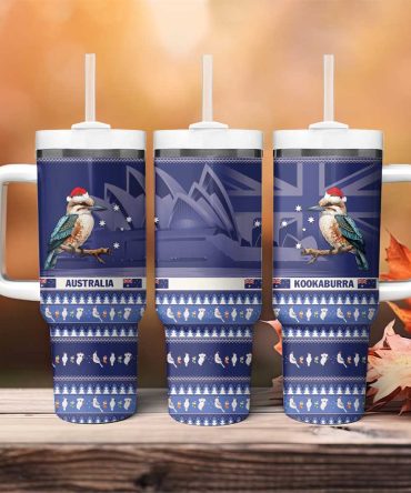 Aussie Kookaburra Merry Christmas Blue Style Custom Stanley Quencher 40Oz Stainless Steel Tumbler With Handle